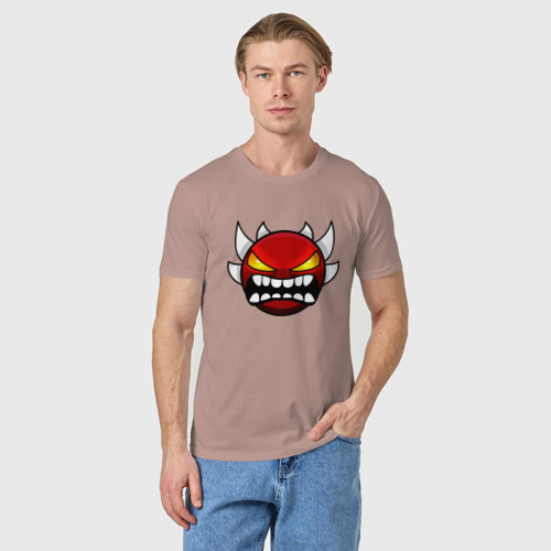 Мужская футболка хлопок с принтом Geometry Dash Rage demon яростный смайл, фото на моделе #1