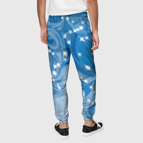 Мужские брюки 3D с принтом Голубая метелица, вид сзади #2
