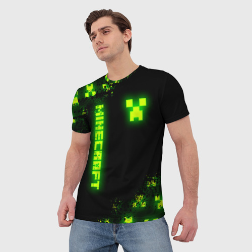 Мужская футболка 3D с принтом MINECRAFT NEON LOGO CREEPER, фото на моделе #1