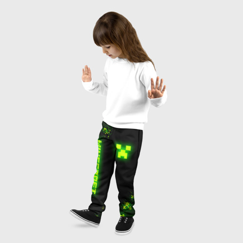 Детские брюки 3D с принтом Minecraft: неоновые лого, фото на моделе #1