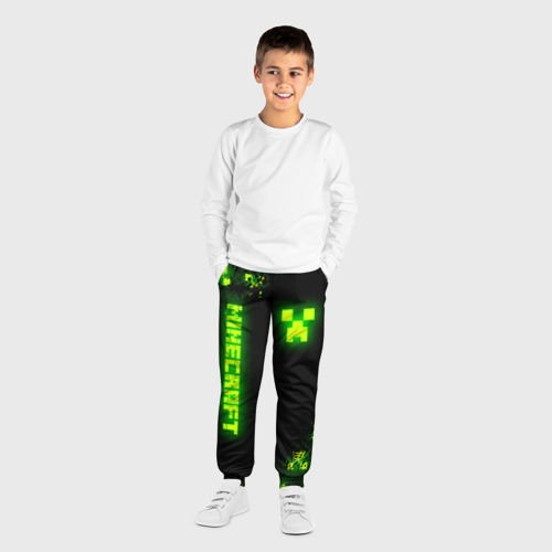 Детские брюки 3D с принтом Minecraft: неоновые лого, вид сбоку #3