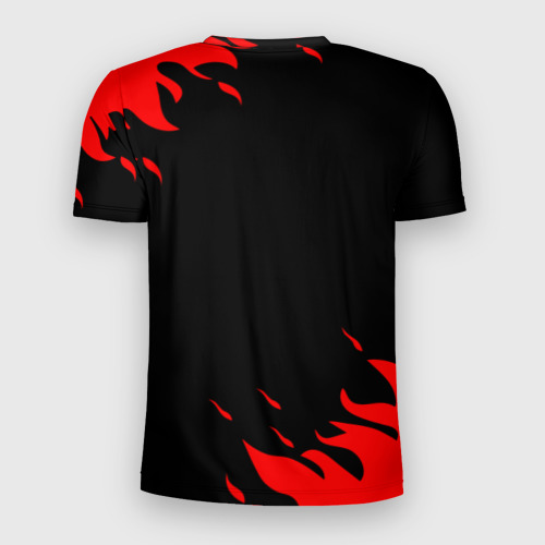Мужская футболка 3D Slim с принтом GEOMETRY DASH DEMON RED FIRE, вид сзади #1