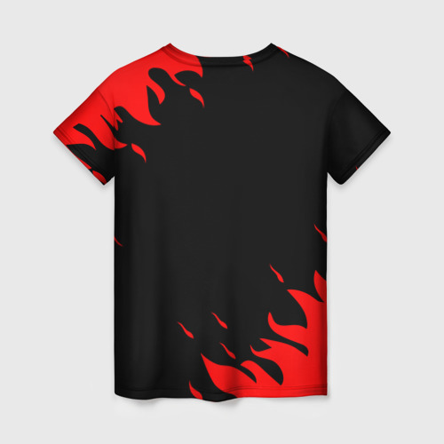 Женская футболка 3D с принтом GEOMETRY DASH DEMON RED FIRE, вид сзади #1