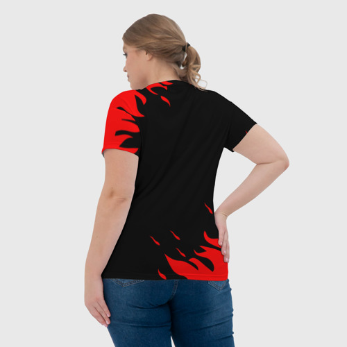 Женская футболка 3D с принтом GEOMETRY DASH DEMON RED FIRE, вид сзади #2