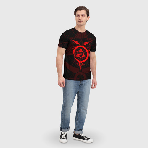 Мужская футболка 3D с принтом Стальной алхимик красная эмблема, вид сбоку #3
