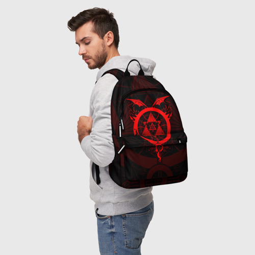 Рюкзак 3D с принтом Стальной алхимик красная эмблема, фото на моделе #1