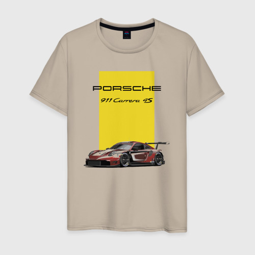 Мужская футболка хлопок с принтом Porsche Carrera 4S motorsport, вид спереди #2