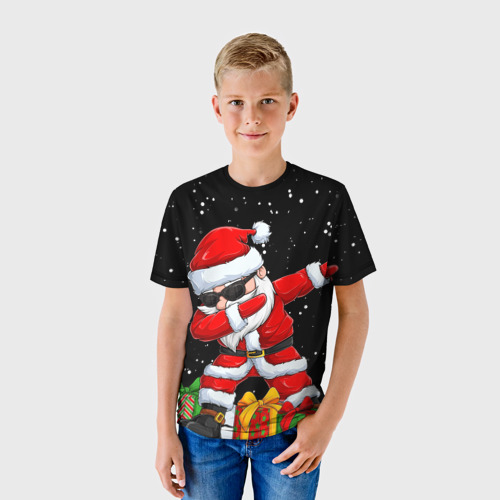 Детская футболка 3D с принтом Santa, dab, фото на моделе #1