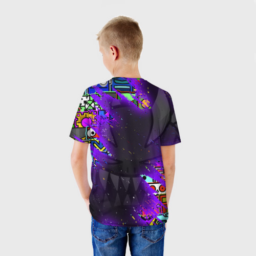Детская 3D футболка с принтом GEOMETRY DASH DEMON SKIN / ГЕОМЕТРИ ДАШ ДЕМОН СКИН, вид сзади #2