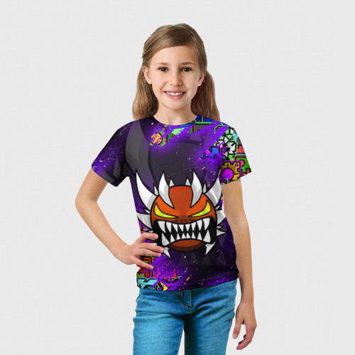 Детская 3D футболка с принтом GEOMETRY DASH DEMON SKIN / ГЕОМЕТРИ ДАШ ДЕМОН СКИН, вид сбоку #3