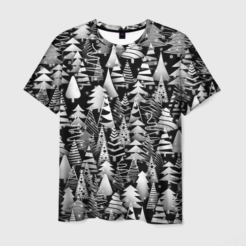 Мужская футболка 3D с принтом Лес абстрактных ёлок, вид спереди #2