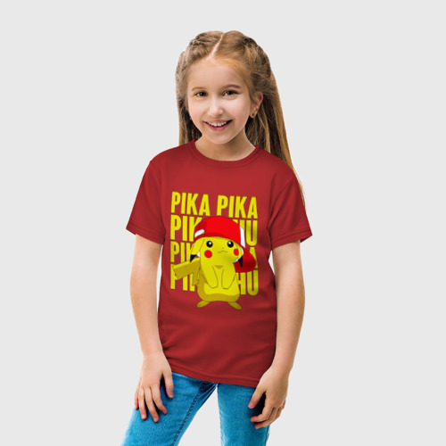 Детская футболка хлопок с принтом ПИКАЧУ В КЕПКЕ / ПОКЕМОНЫ, вид сбоку #3