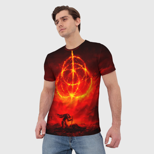 Мужская футболка 3D с принтом Алое Пламя и Рыцарь ER, фото на моделе #1