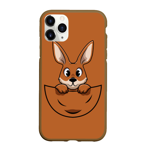 Чехол для iPhone 11 Pro матовый с принтом Милый кенгуренок в сумке, вид спереди #2