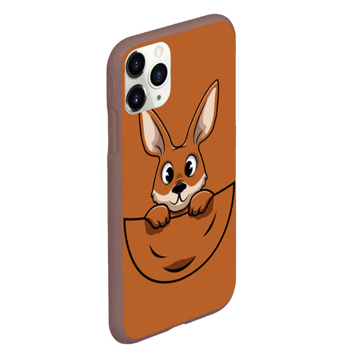 Чехол для iPhone 11 Pro матовый с принтом Милый кенгуренок в сумке, вид сбоку #3