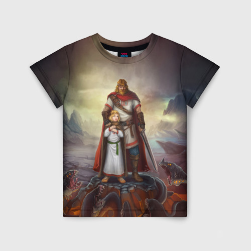Детская футболка 3D с принтом Славянский Воин Защитник, вид спереди #2