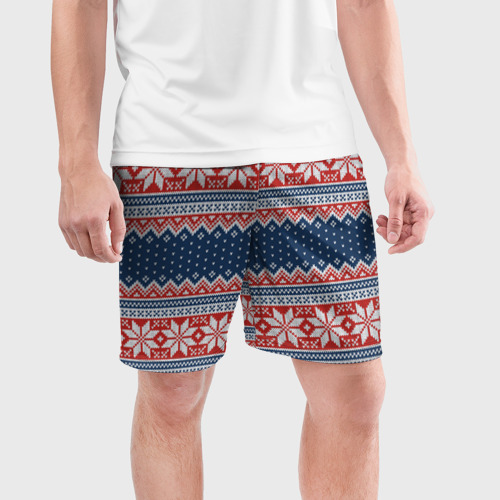 Мужские шорты спортивные с принтом Knitted Pattern, фото на моделе #1