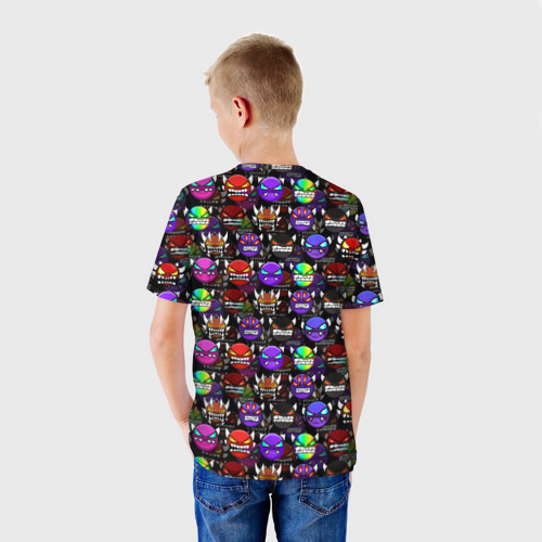 Детская футболка 3D с принтом Geometry Dash Logo - Геометри Дэш логотип, вид сзади #2