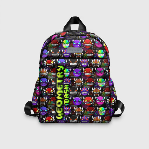 Детский рюкзак 3D с принтом Geometry Dash Logo - Геометри Дэш логотип, вид спереди #2