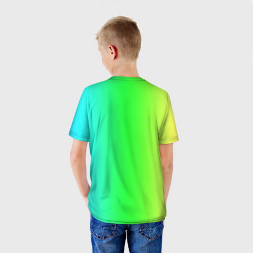 Детская футболка 3D с принтом Геометри Дэш радужный | Geometry Dash, вид сзади #2