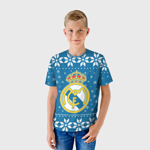 Детская футболка 3D с принтом Реал Мадрид Новогодний, фото на моделе #1