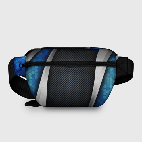 Поясная сумка 3D с принтом BOSS black \ blue, вид сзади #1