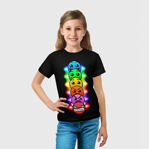 Детская футболка 3D с принтом Geometry Dash levels demons, вид сбоку #3