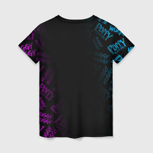 Женская футболка 3D с принтом POPPY PLAYTIME / ПОППИ ПЛЕЙТАЙМ / ХАГГИ ВАГГИ / NEON / НЕОН, вид сзади #1