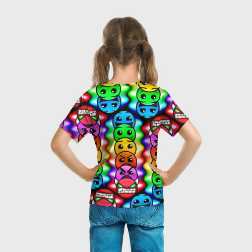 Детская футболка 3D с принтом Geometry Dash levels смайлы, вид сзади #2