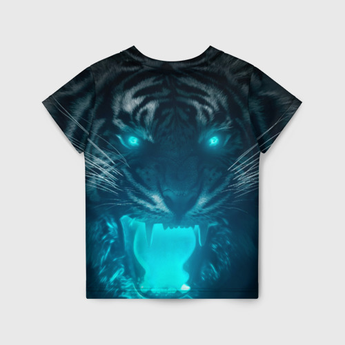 Детская футболка 3D с принтом Неоновый водяной тигр 2022, вид сзади #1
