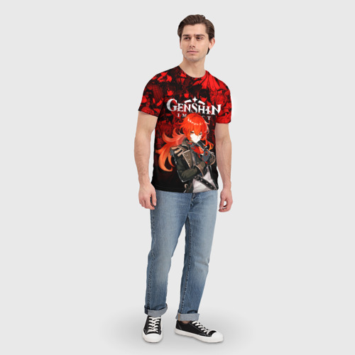 Мужская футболка 3D с принтом GENSHIN IMPACT DILUC / ГЕНШИН ИМПАКТ ДИЛЮК, вид сбоку #3