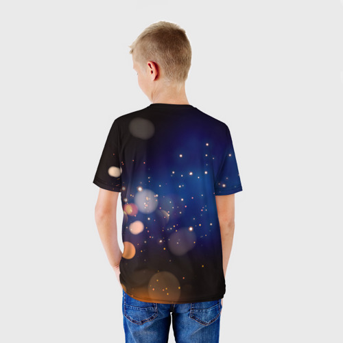 Детская 3D футболка с принтом КОТ И ГОЛУБАЯ БАБОЧКА, вид сзади #2