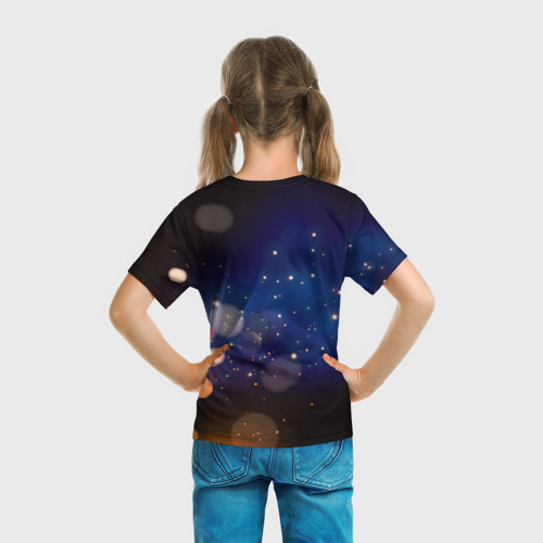 Детская 3D футболка с принтом КОТ И ГОЛУБАЯ БАБОЧКА, вид сзади #2