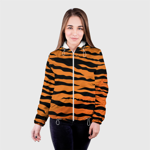 Женская куртка 3D с принтом Шкура тигра вектор, фото на моделе #1