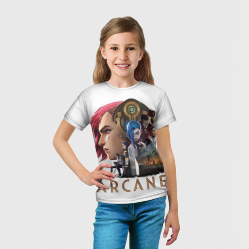 Детская футболка 3D с принтом Arcane Аркейн, вид сбоку #3