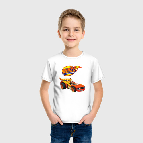 Детская футболка хлопок с принтом Вспыш и чудо машинки Эй-Джей в авто, фото на моделе #1