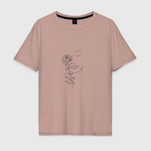 Мужская футболка хлопок Oversize с принтом Девушка с розой (красивая), вид спереди #2