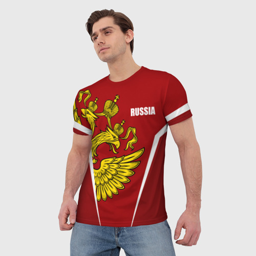 Мужская футболка 3D с принтом Спортивная Россия красный, фото на моделе #1