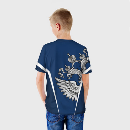 Детская футболка 3D с принтом СПОРТИВНАЯ РОССИЯ | СИНИЙ, вид сзади #2