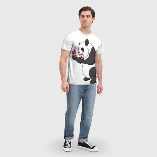 Мужская футболка 3D с принтом Взрывная панда, вид сбоку #3