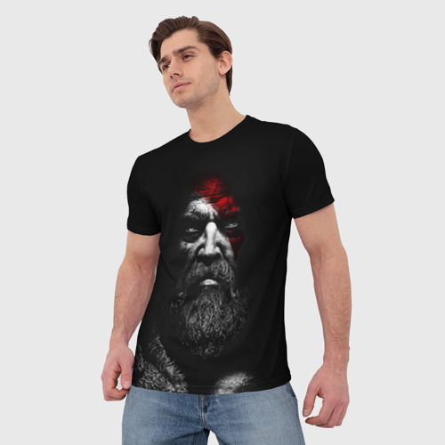 Мужская 3D футболка с принтом ЛИЦО КРАТОСА, БОГ ВОЙНЫ | GOD OF WAR, фото на моделе #1