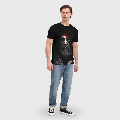 Мужская 3D футболка с принтом ЛИЦО КРАТОСА, БОГ ВОЙНЫ | GOD OF WAR, вид сбоку #3