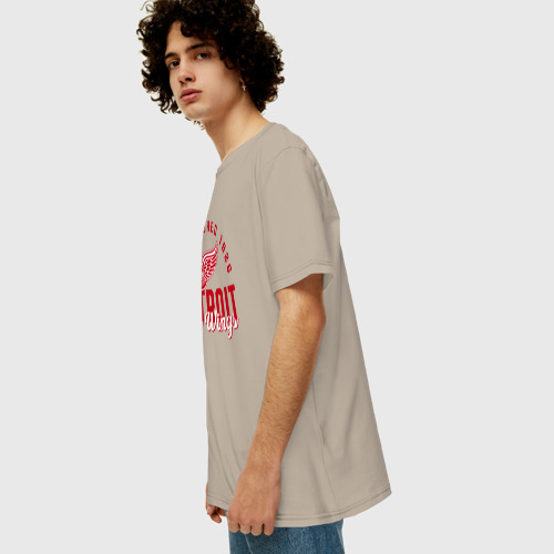 Мужская футболка хлопок Oversize с принтом Detroit Red Wings Детройт Ред Вингз, вид сбоку #3