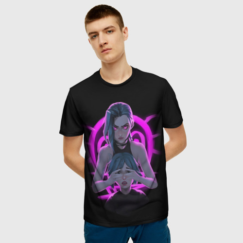 Мужская 3D футболка с принтом JINX NEON LEAGUE OF LEGENDS ARCANE, фото на моделе #1