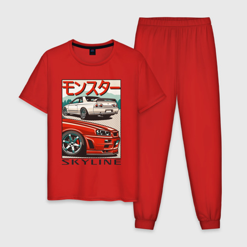 Мужская пижама хлопок с принтом Nissan Skyline Ниссан Скайлайн, вид спереди #2