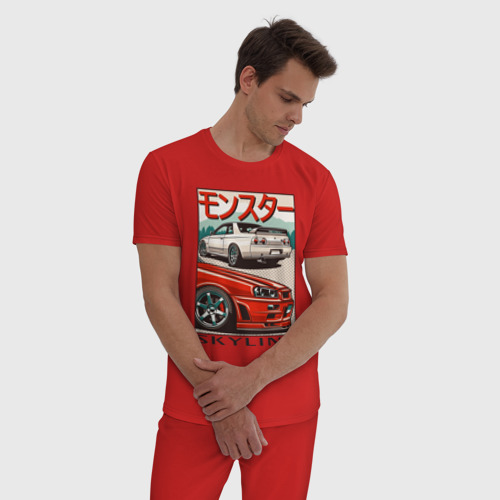 Мужская пижама хлопок с принтом Nissan Skyline Ниссан Скайлайн, фото на моделе #1