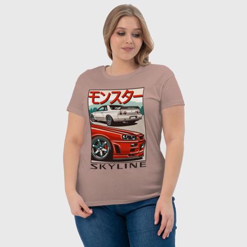 Женская футболка хлопок с принтом Nissan Skyline | Ниссан Скайлайн, фото #4
