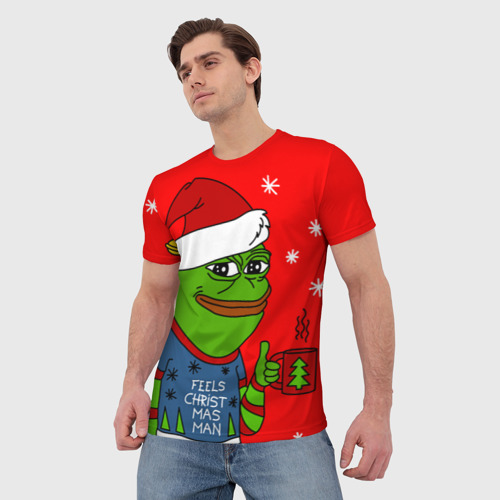 Мужская футболка 3D с принтом Pepe New Year - Pepe the Frog, фото на моделе #1