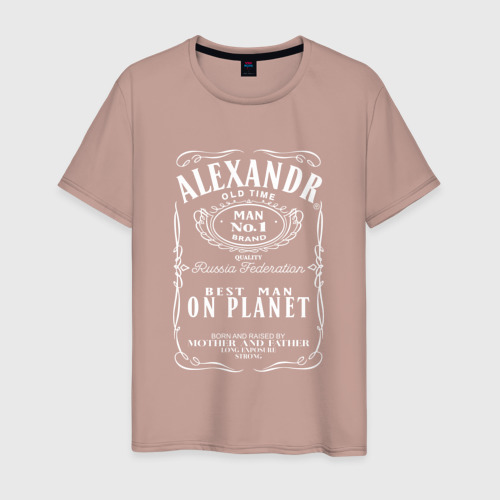 Мужская футболка с принтом АЛЕКСАНДР в стиле ДЖЕК ДЭНИЭЛС, вид спереди #2