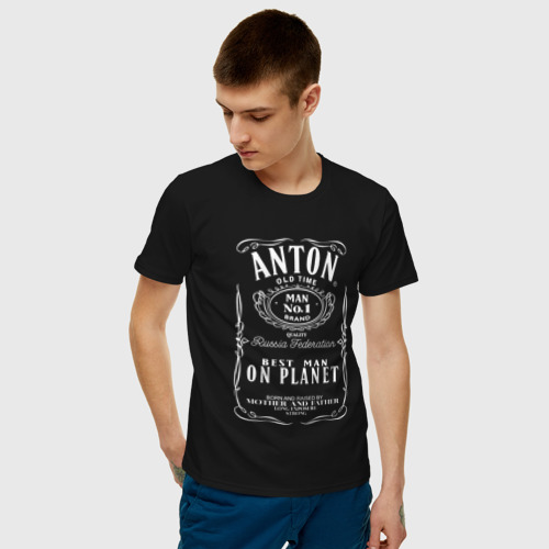 Мужская футболка с принтом АНТОН в стиле ДЖЕК ДЭНИЭЛС, фото на моделе #1